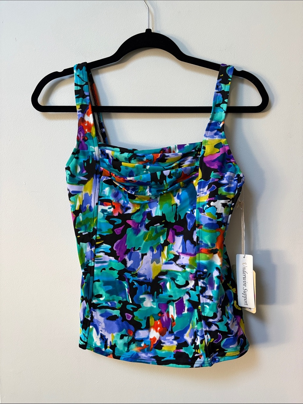 Caribbean Joe MONET Pleated Front w/Floating Underwire Tankini Top,Size 10,NWT